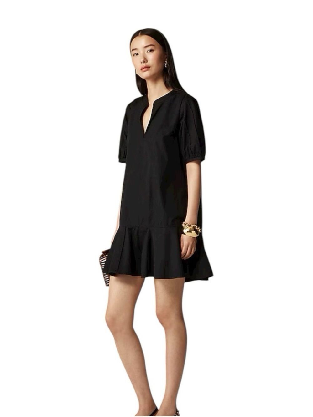 J. Crew 100% Cotton Black Short Ruffle-Hem Dress